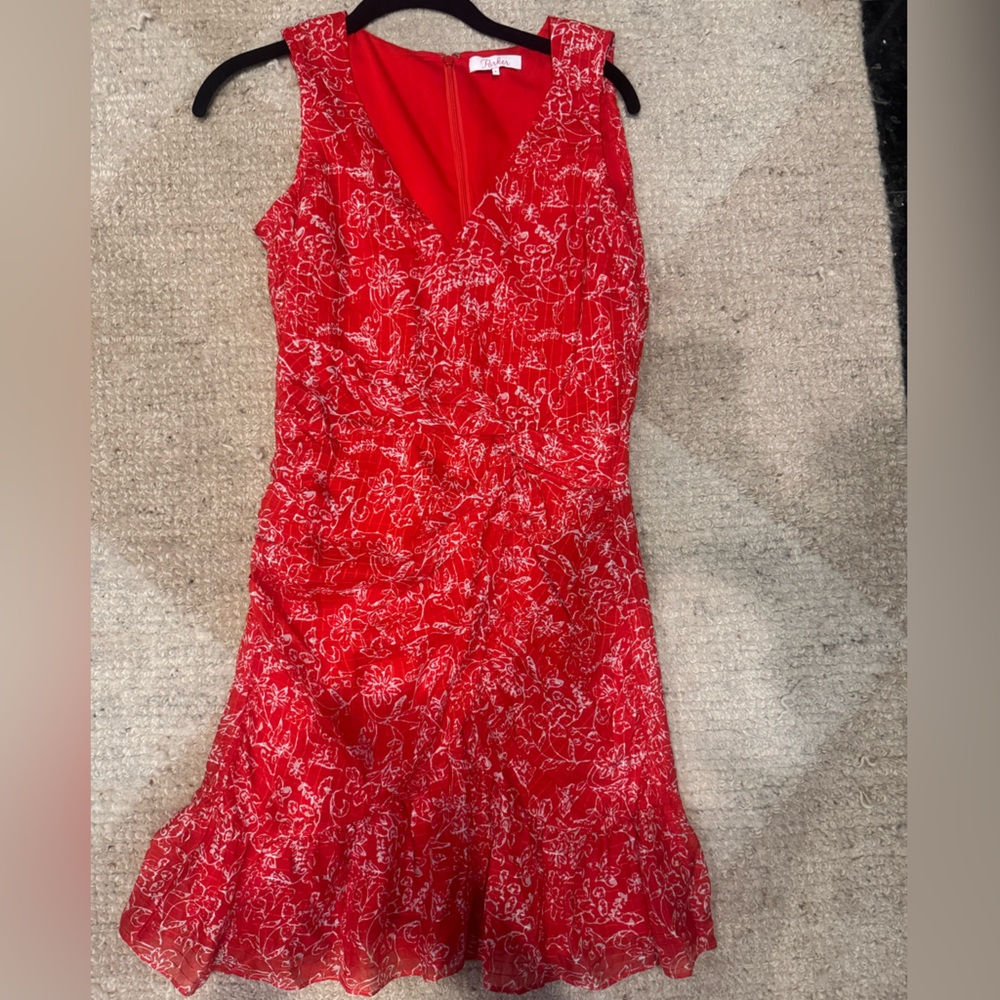 Parker Krislyn Flounce Red Aurora Floral Silk Lined Mermaid Dress - Tailored